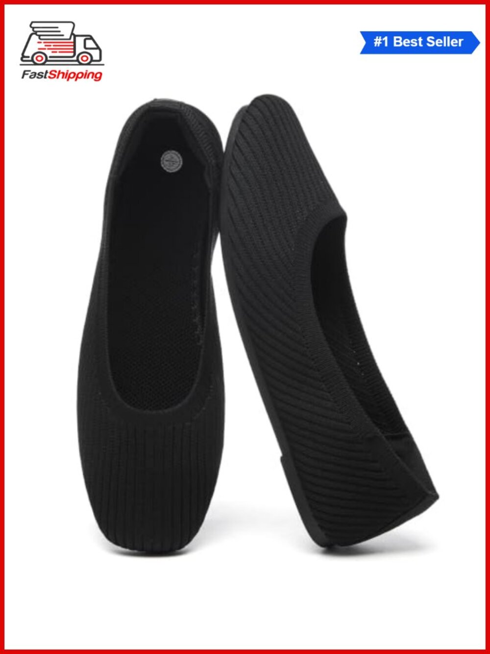 Square Toe Ballet Flats Breathable Knit Slip On Shoes